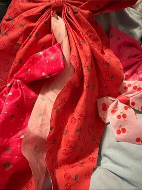 Kids Cherry Print Hair Bows and Headwrap Set - Red/Pink